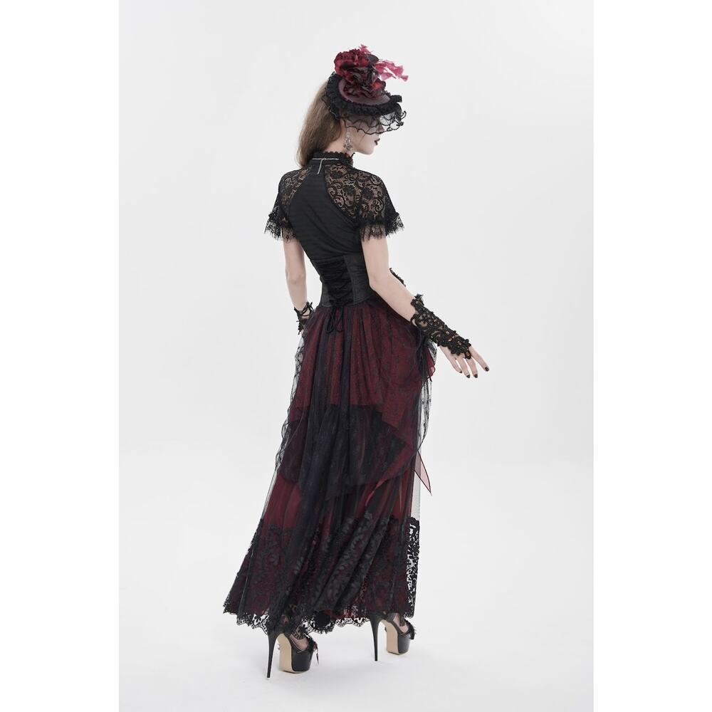 Devil Fashion Gothic Victorian Vampire Red Black Rose Cross Cincher Overskirt - Picture 12 of 13